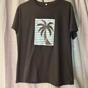 Gently Used Black Tee with Palm Tree Design